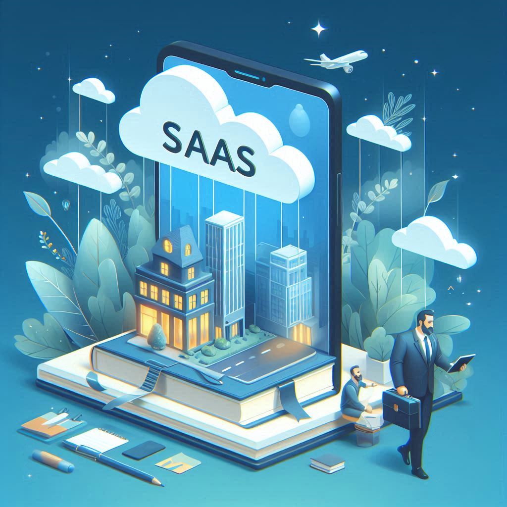 Software as a Service (SaaS) Blaue SaaS Illustration mit Wolke